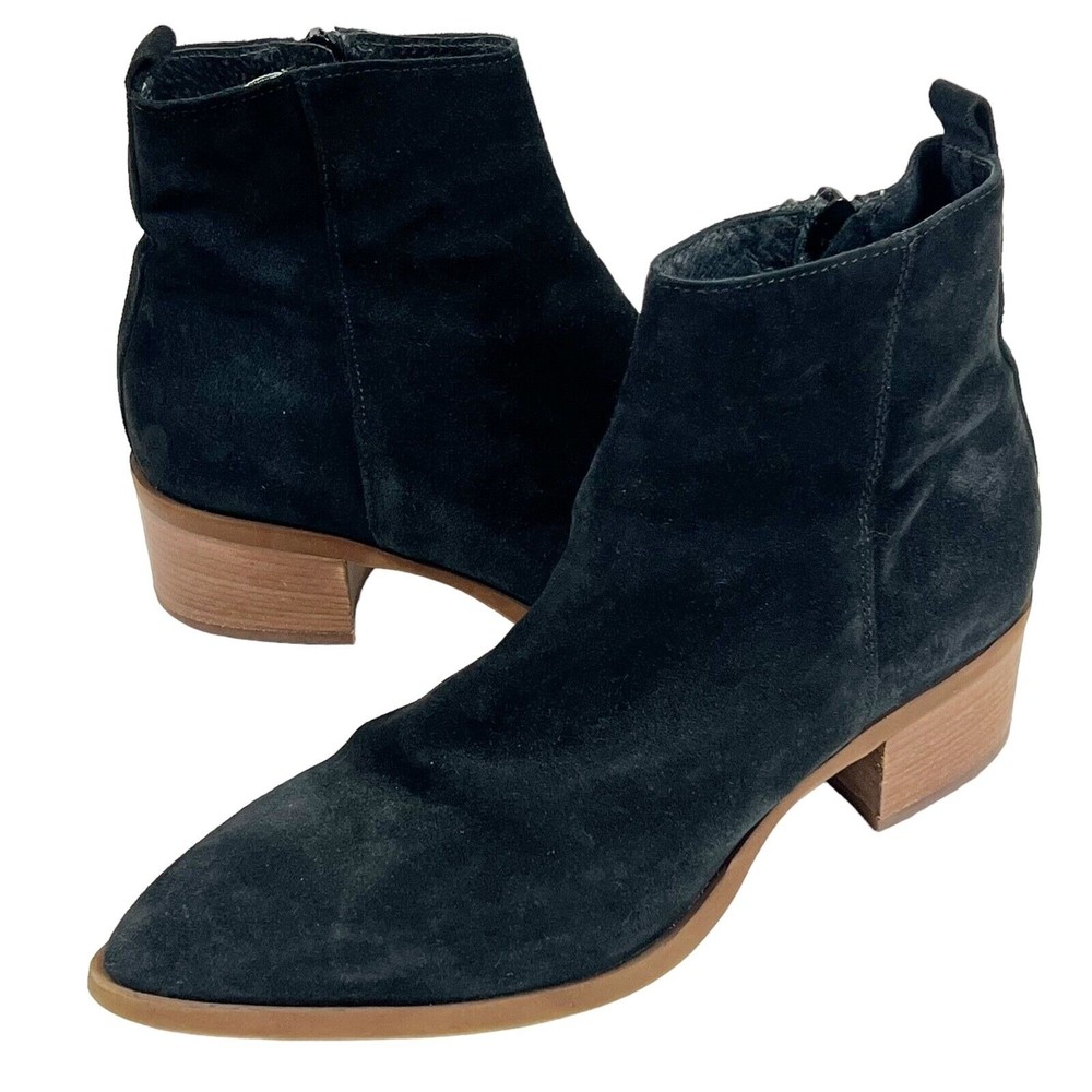 Ateliers Italy Black Suede Bootie Block Heel Pointy Toe Womens EU39 US8.5-8 EUC!